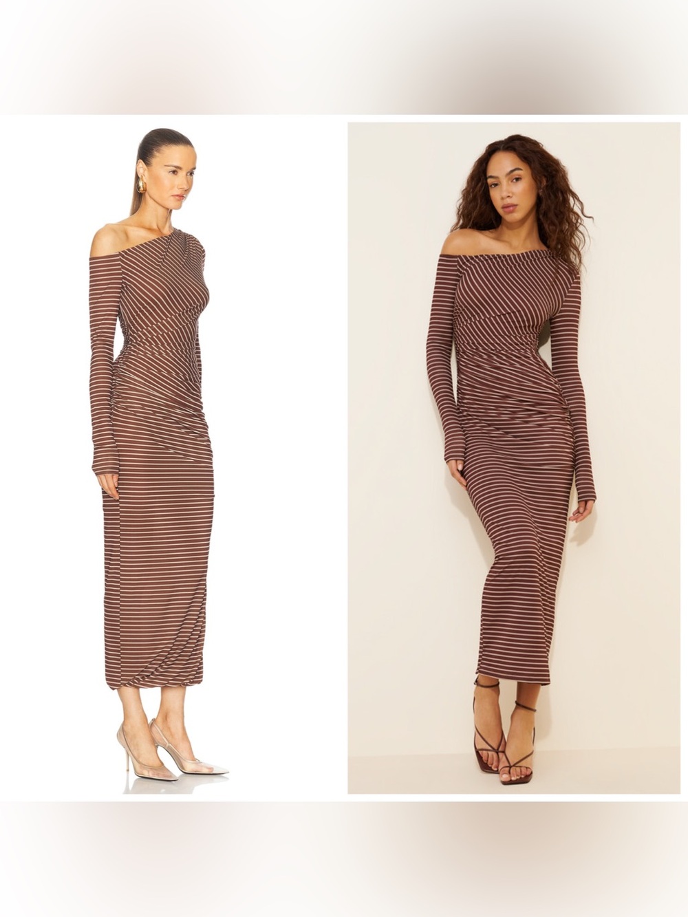 Ronny Kobo Annamarie One Shoulder Maxi Dress‎ Ruched Draped Mesh Brown XL